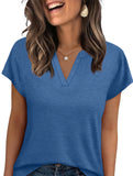 Solid V Neck Casual Short Sleeve Top