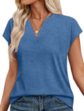 Solid V Neck Casual Short Sleeve Top
