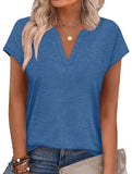 Solid V Neck Casual Short Sleeve Top