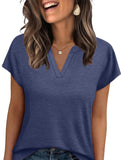 Solid V Neck Casual Short Sleeve Top