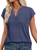 Solid V Neck Casual Short Sleeve Top