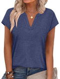 Solid V Neck Casual Short Sleeve Top