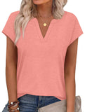 Solid V Neck Casual Short Sleeve Top