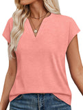 Solid V Neck Casual Short Sleeve Top