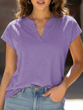 Solid V Neck Casual Short Sleeve Top