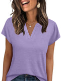 Solid V Neck Casual Short Sleeve Top