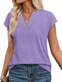 Solid V Neck Casual Short Sleeve Top