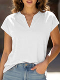 Solid V Neck Casual Short Sleeve Top