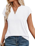 Solid V Neck Casual Short Sleeve Top