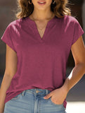Solid V Neck Casual Short Sleeve Top