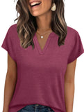 Solid V Neck Casual Short Sleeve Top