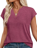 Solid V Neck Casual Short Sleeve Top