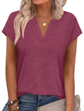 Solid V Neck Casual Short Sleeve Top