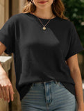 Ribbed Knit Crew Neck Tee