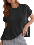 Ribbed Knit Crew Neck Tee