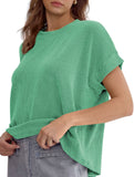 Ribbed Knit Crew Neck Tee