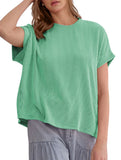 Ribbed Knit Crew Neck Tee