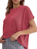 Ribbed Knit Crew Neck Tee