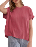 Ribbed Knit Crew Neck Tee