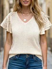 V Neck Lace Knit Top