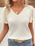 V Neck Lace Knit Top