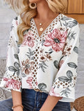 V Neck Lace Flare Sleeve Top