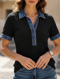 Denim Patch Knit Top