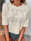 French Crochet Short Sleeve Knit Top
