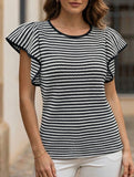 Stripe Flutter Sleeve Casual Tee