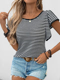 Stripe Flutter Sleeve Casual Tee