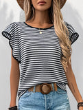 Stripe Flutter Sleeve Casual Tee