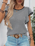 Stripe Flutter Sleeve Casual Tee