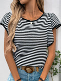 Stripe Flutter Sleeve Casual Tee