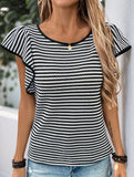 Stripe Flutter Sleeve Casual Tee