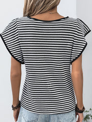 Stripe Flutter Sleeve Casual Tee