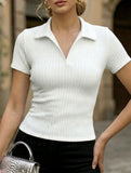 Lapel Slim Fit Crop Knit Tee