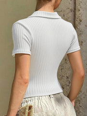 Lapel Slim Fit Crop Knit Tee