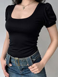 Backless Tie U Neck Slim Tee