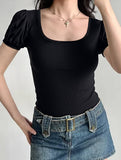 Backless Tie U Neck Slim Tee