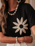 Embroidery Ruched Short Sleeve Tee