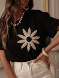 Embroidery Ruched Short Sleeve Tee