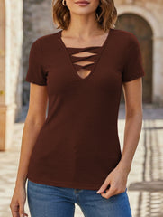 V Neck Tie Short Sleeve Tee