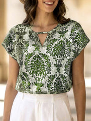 Print V Neck Batwing Sleeve Top
