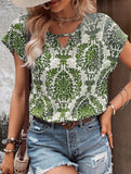 Print V Neck Batwing Sleeve Top