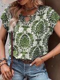 Print V Neck Batwing Sleeve Top