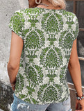Print V Neck Batwing Sleeve Top