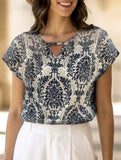Print V Neck Batwing Sleeve Top