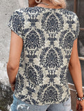Print V Neck Batwing Sleeve Top