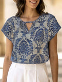 Print V Neck Batwing Sleeve Top