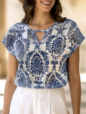 Print V Neck Batwing Sleeve Top
